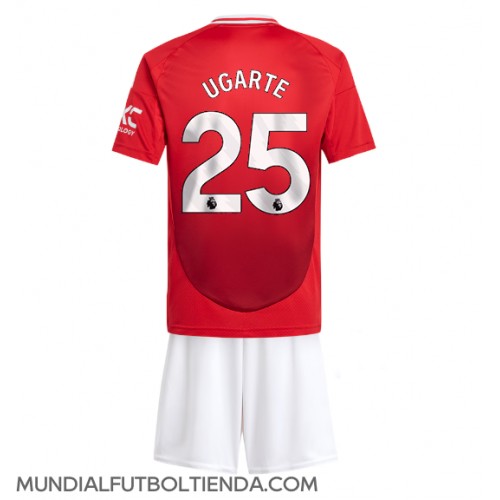 Camiseta Manchester United Manuel Ugarte #25 Primera Equipación Replica 2024-25 para niños mangas cortas (+ Pantalones cortos)